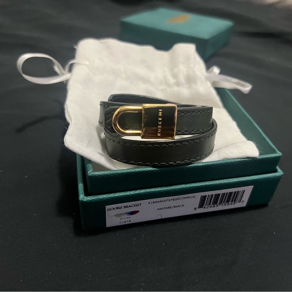 Buscemi Double Bracelet in Olive Leather